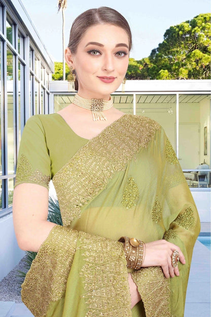 Green Colour Chiffon Designer Saree SD1120609 A