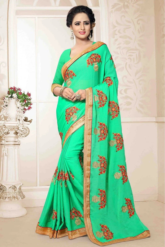 Green Colour Chiffon Embroidery Saree SD1120021