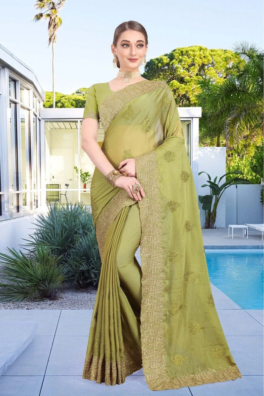 Green Colour Chiffon Embroidery Saree SD1120764