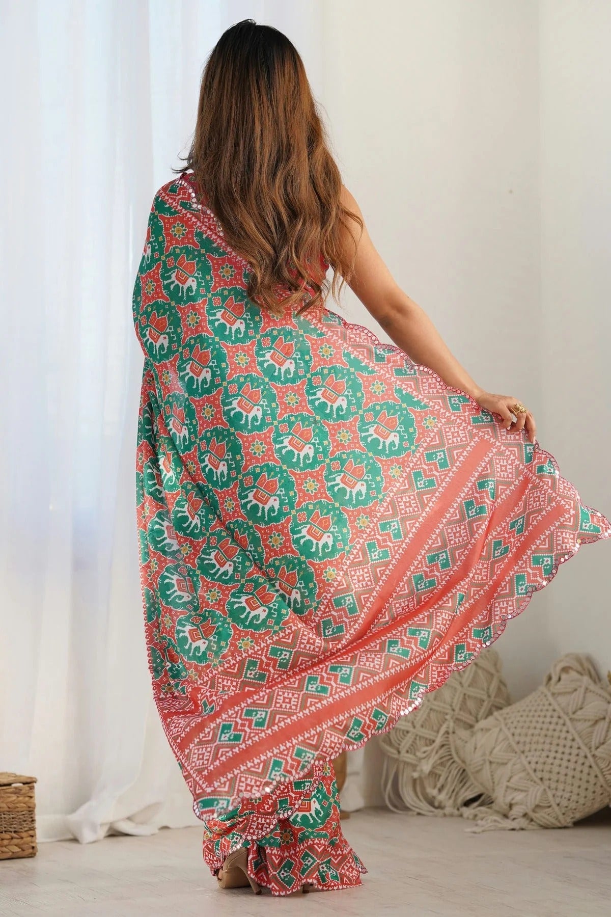 Green Colour Chinon Printed Saree SD1112071 A