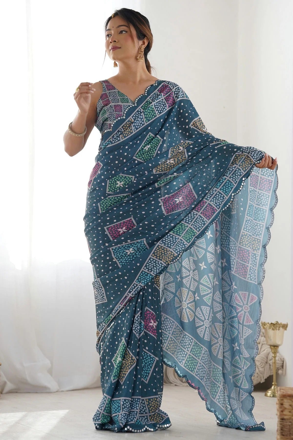 Green Colour Chinon Printed Saree SD1112080