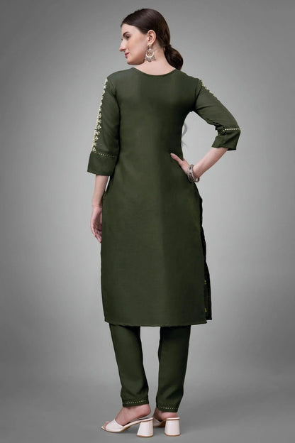 Green Colour Cotton Blend Kurta And Pant Set KR1111325 A