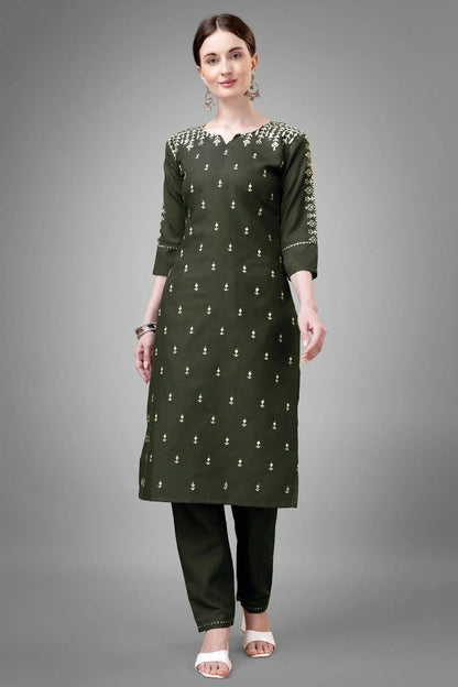 Green Colour Cotton Blend Kurta And Pant Set KR1111325