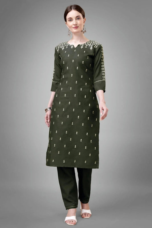 Green Colour Cotton Blend Kurta And Pant Set KR1111325