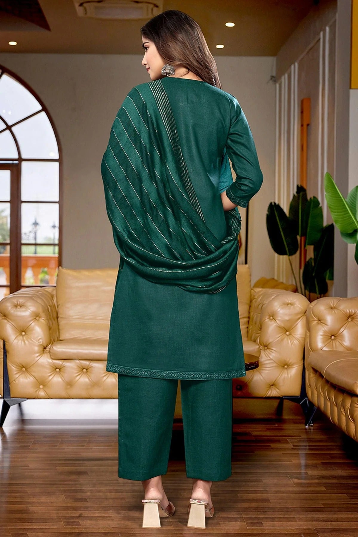 Green Colour Cotton Blend Stitched Suit SS1112281 A