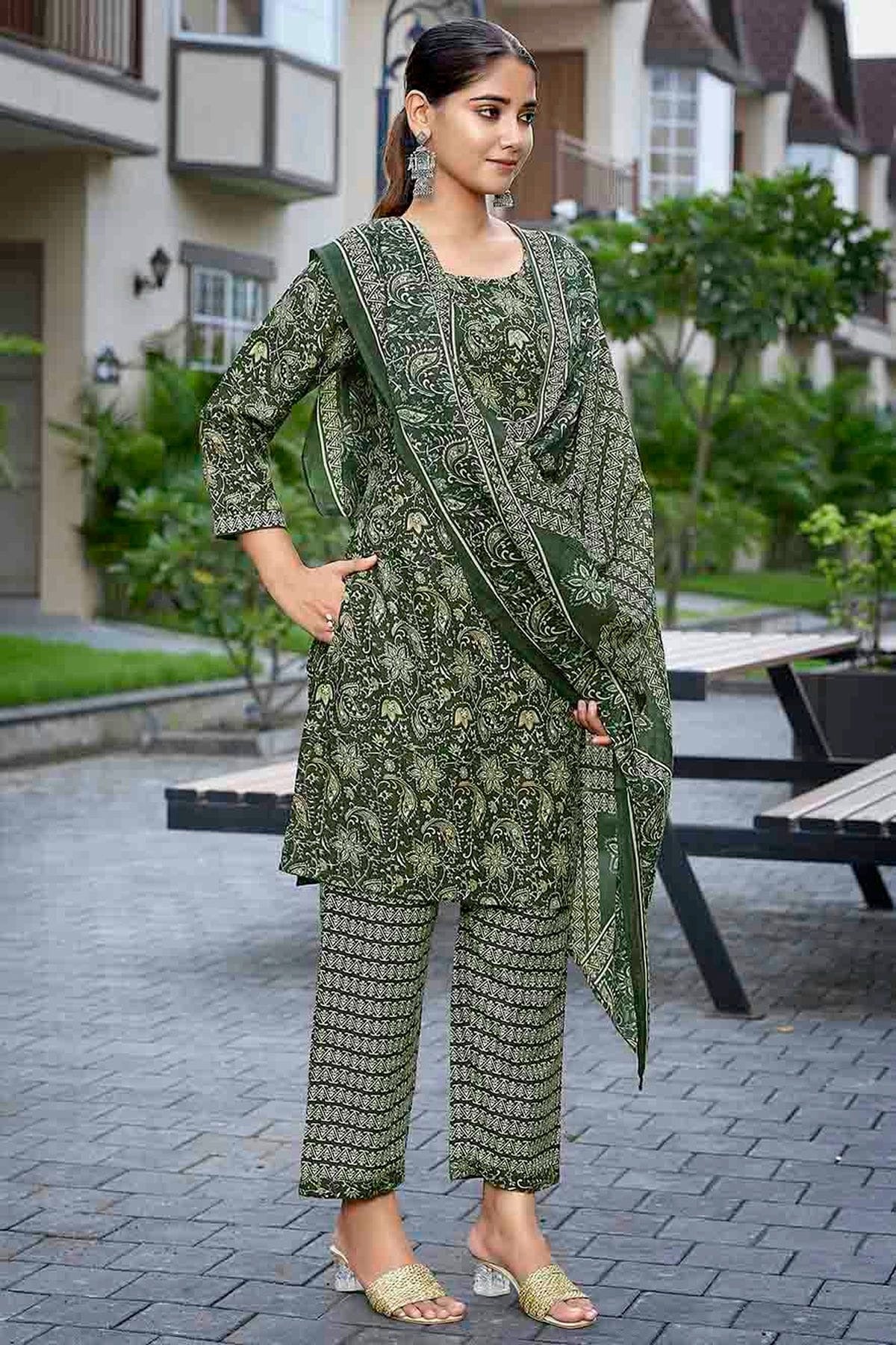 Green Colour Cotton Blend Stitched Suit SS1112977