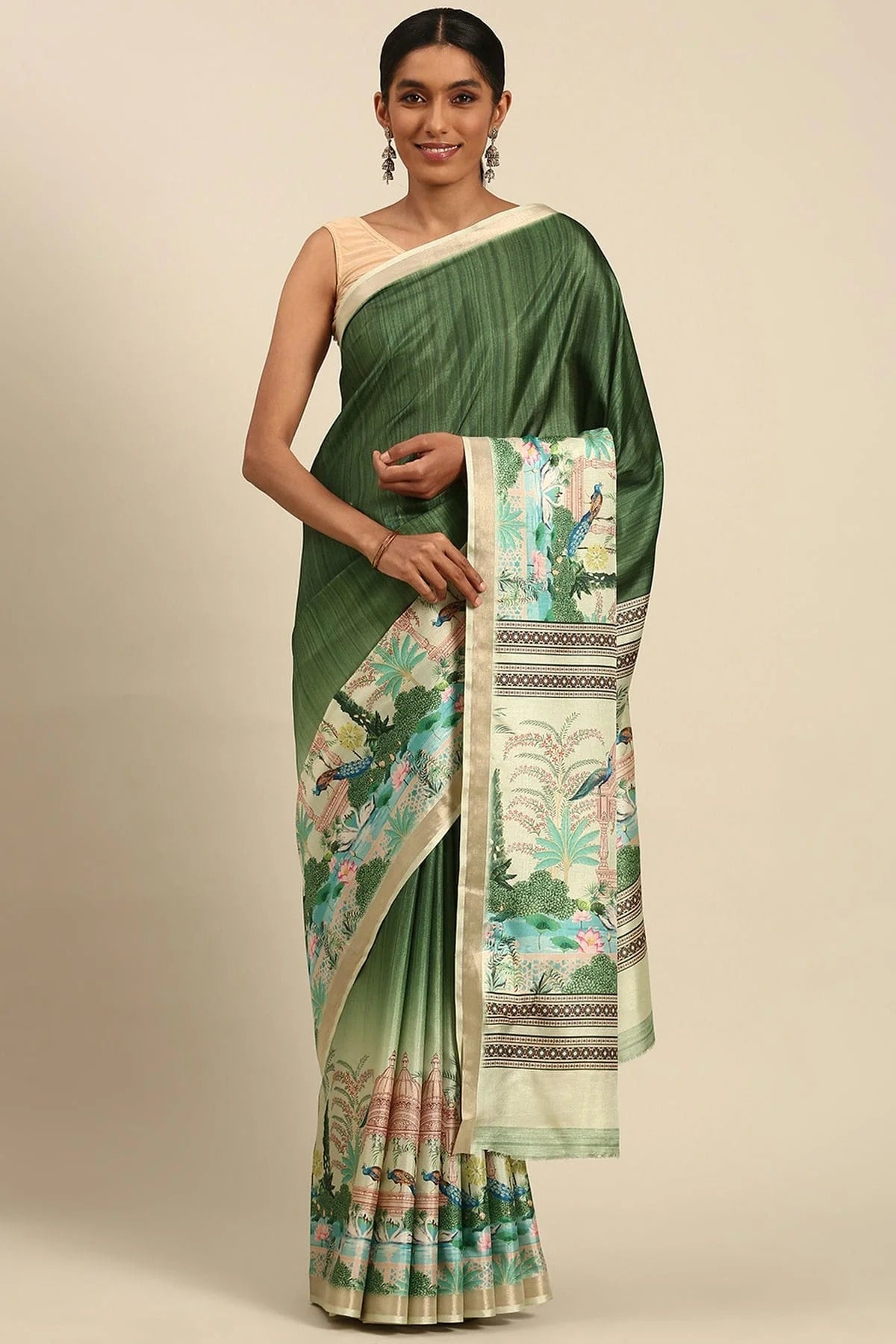 Green Colour Cotton Digital Printed Printed Saree SD1102852