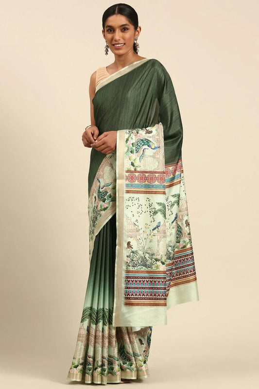 Green Colour Cotton Digital Printed Printed Saree SD1102857
