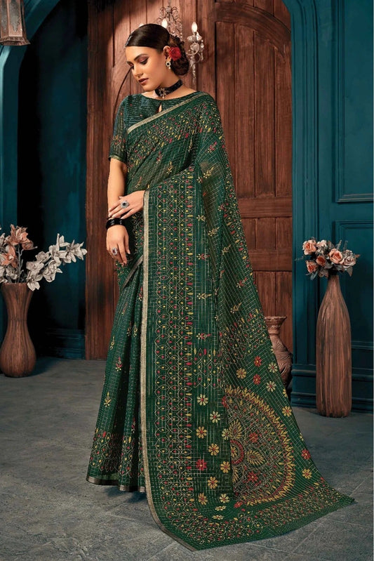 Green Colour Cotton Printed Saree SD1100918