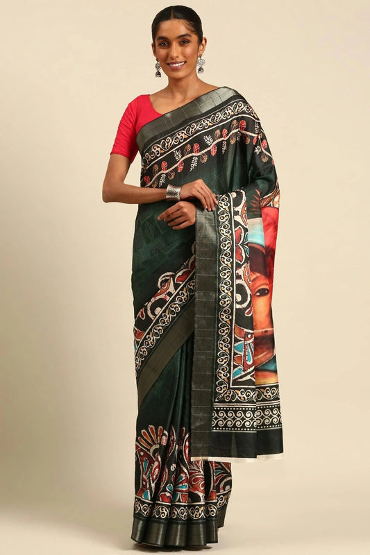 Green Colour Cotton Printed Saree SD1102395