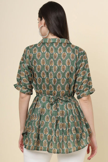 Green Colour Cotton Printed Work Readymade Top TP1110773 A