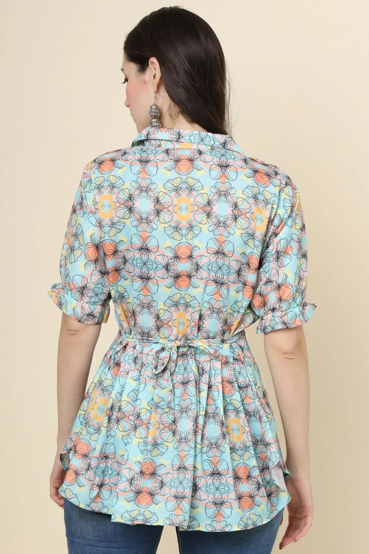 Green Colour Cotton Printed Work Readymade Top TP1110776 A