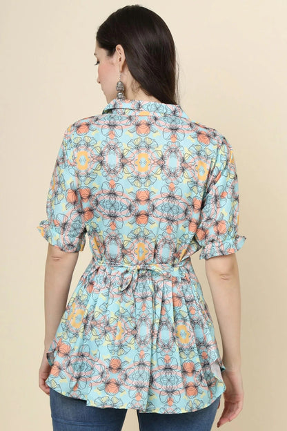 Green Colour Cotton Printed Work Readymade Top TP1110776 A