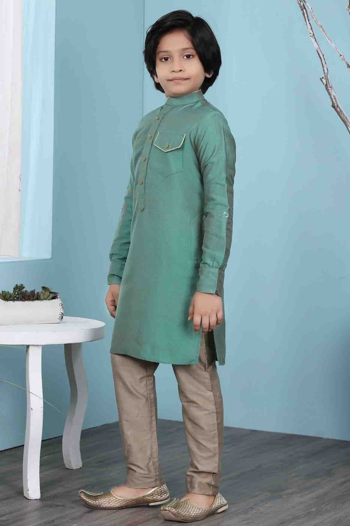 Green Colour Cotton Silk Kurta Pajama BW1070092 A