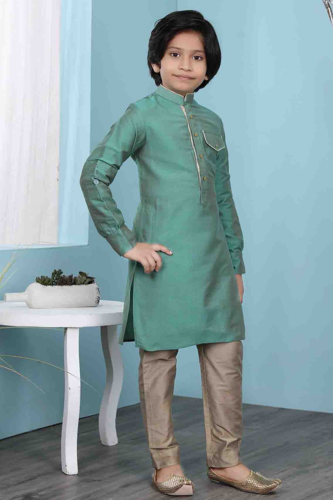 Green Colour Cotton Silk Kurta Pajama BW1070092 B