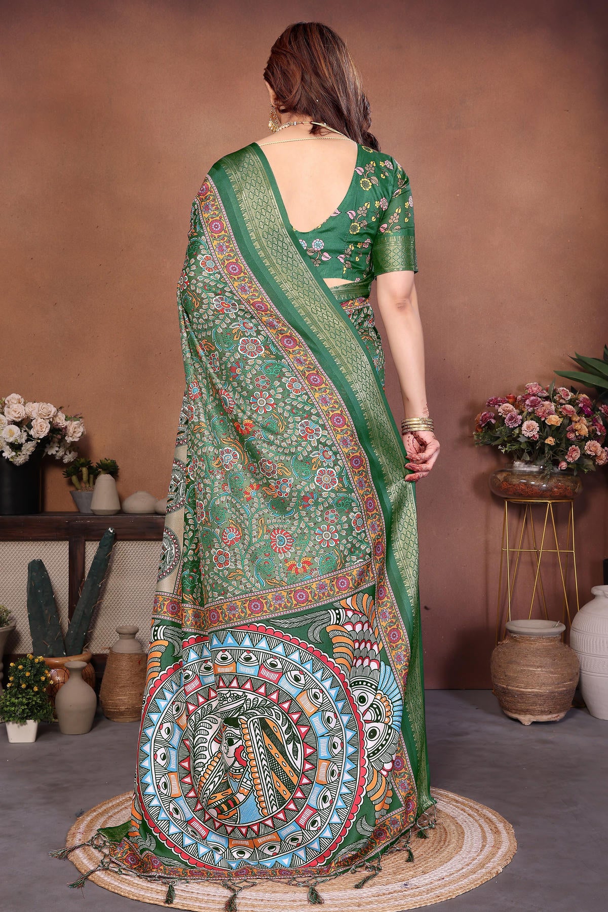 Green Colour Cotton Silk Printed Saree