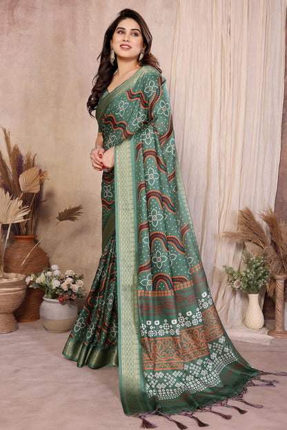 Green Colour Cotton Silk Printed Saree