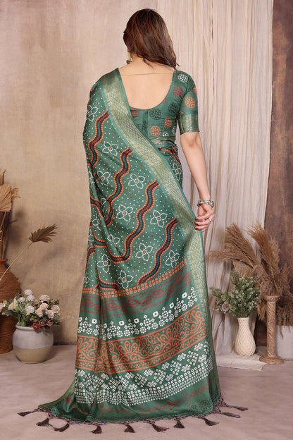 Green Colour Cotton Silk Printed Saree