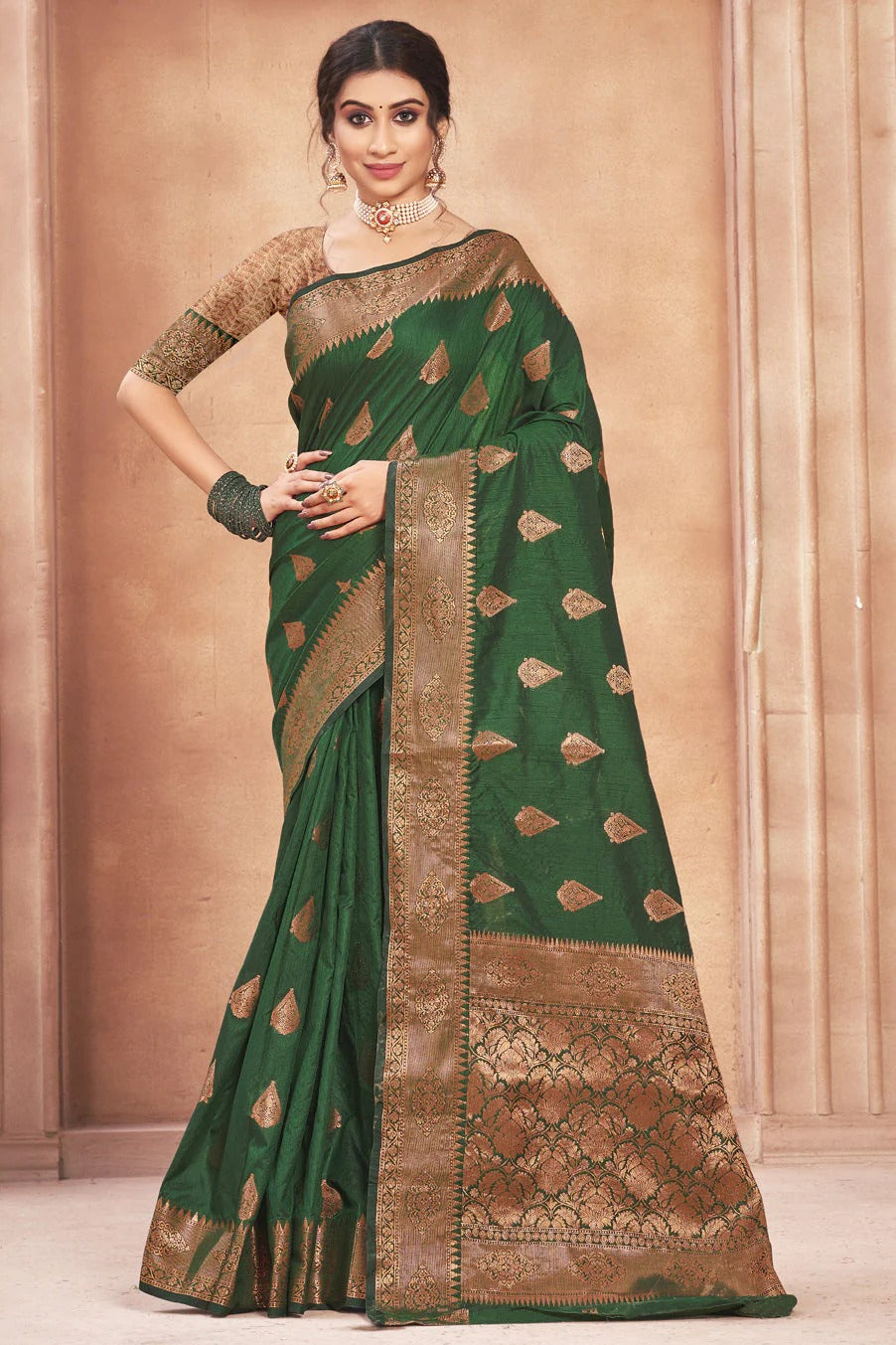 Green Colour Cotton Silk Traditional Saree In Woven Work SD1101160