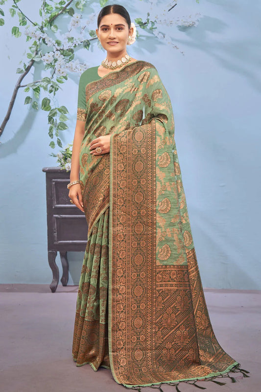 Green Colour Cotton Traditional Saree In Woven Work SD1100963