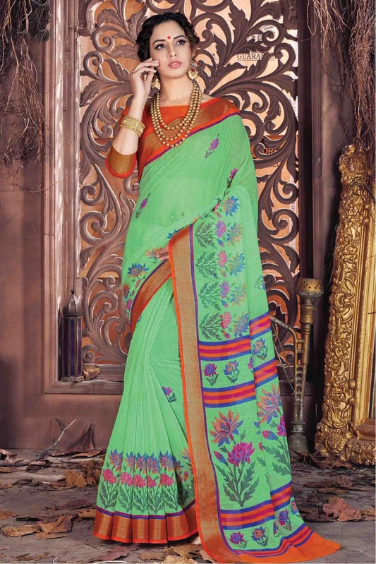 Green Colour Cotton Traditional Saree SD1100646