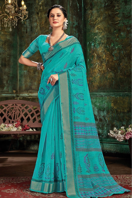 Green Colour Cotton Woven Saree SD1100684