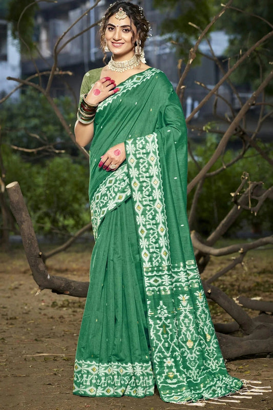 Green Colour Cotton Woven Work Traditional Saree SD1102927