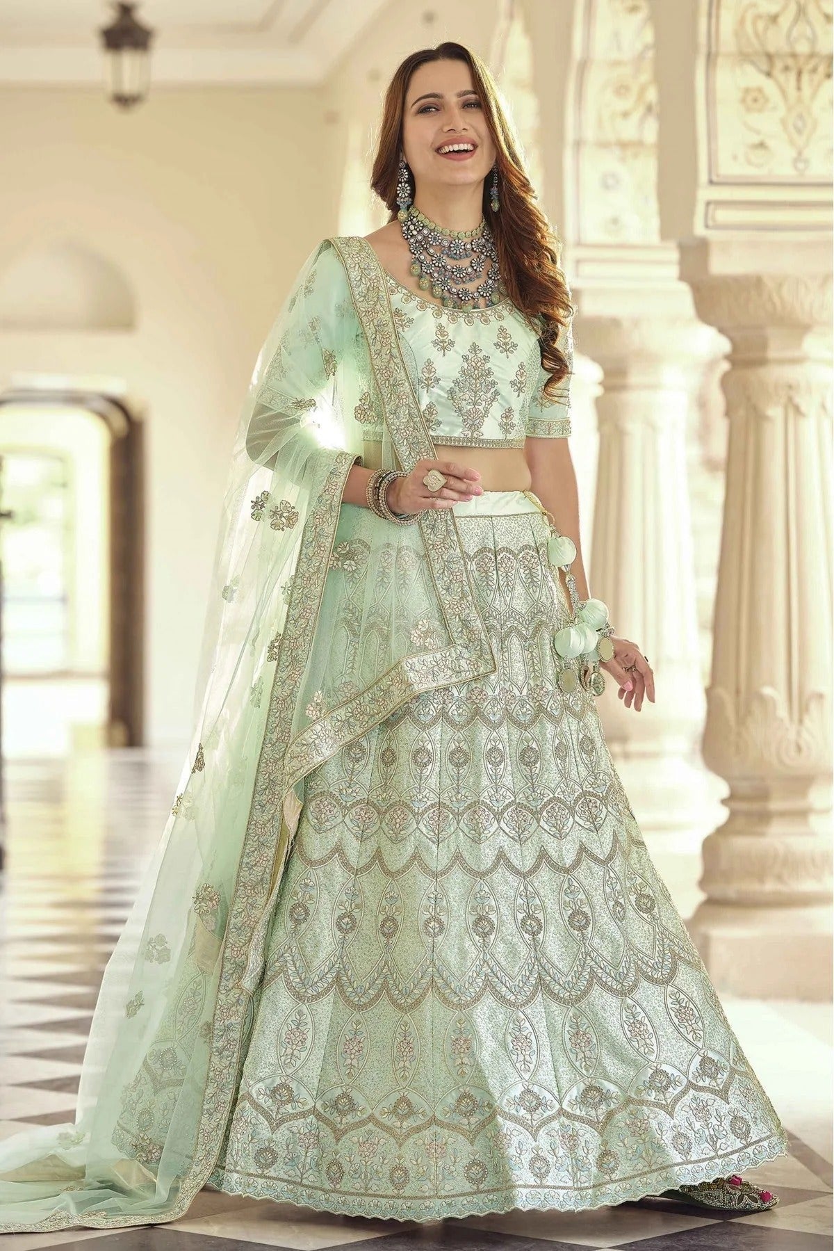 Green Colour Crepe Sequins Work Lehenga Choli LC1080611