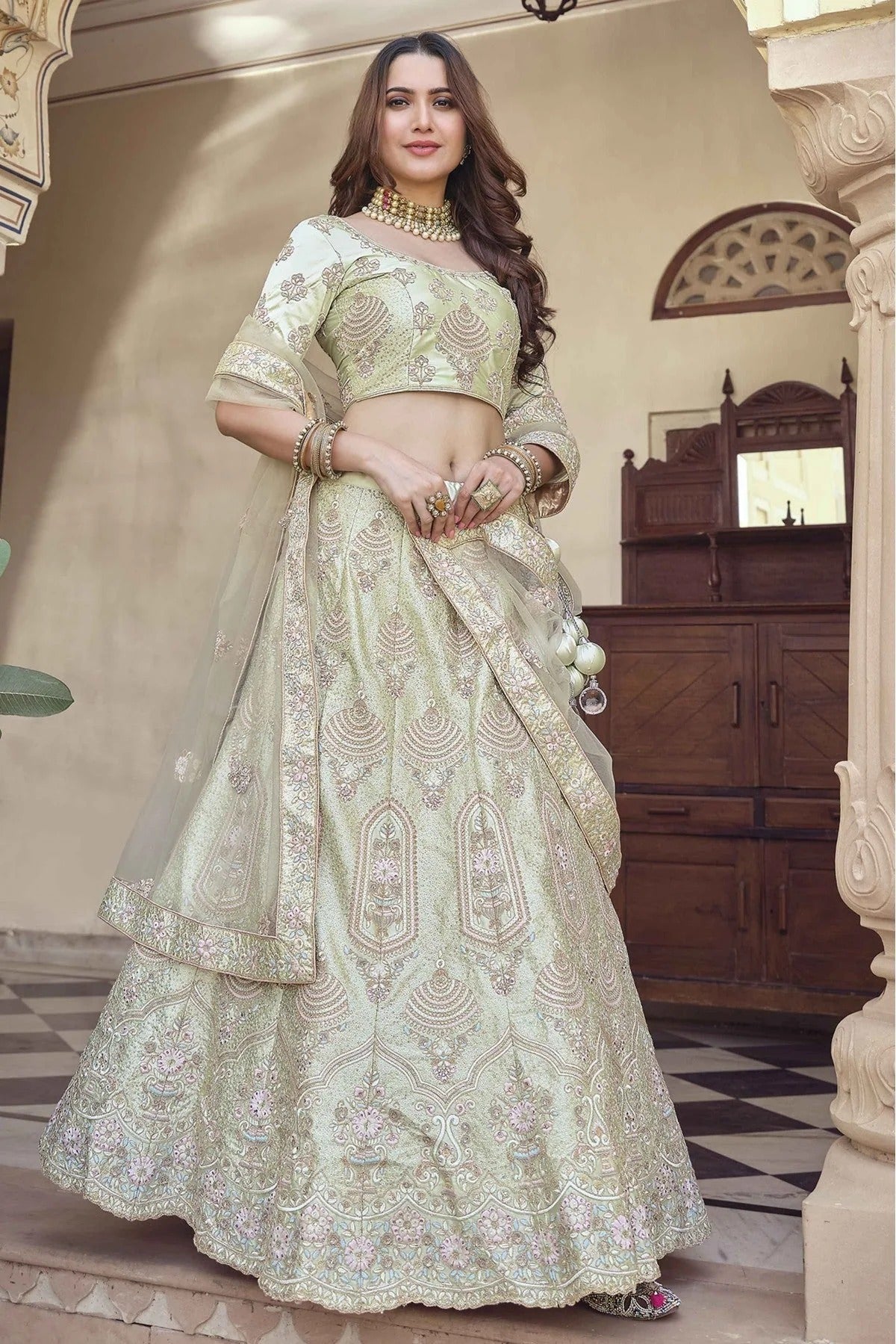 Green Colour Crepe Sequins Work Lehenga Choli LC1080612