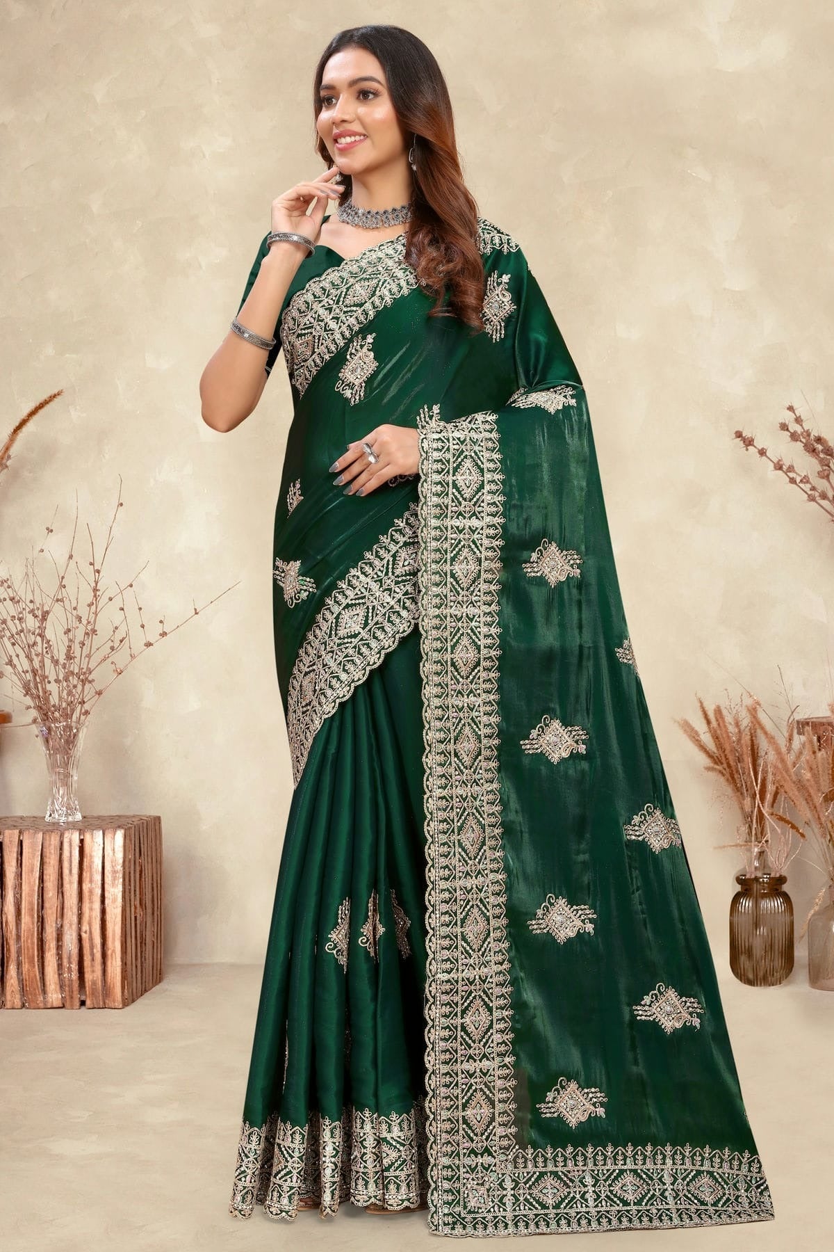 Green Colour Crepe Silk Saree SD1091001
