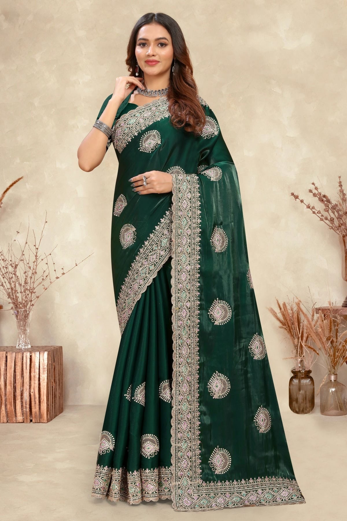 Green Colour Crepe Silk Saree SD1091005