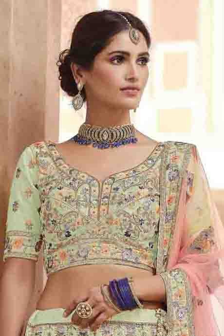 Green Colour Crepe Swarovski Work Lehenga Choli LC1080149 A