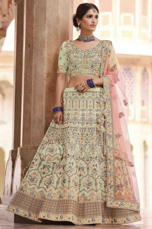 Green Colour Crepe Swarovski Work Lehenga Choli LC1080149