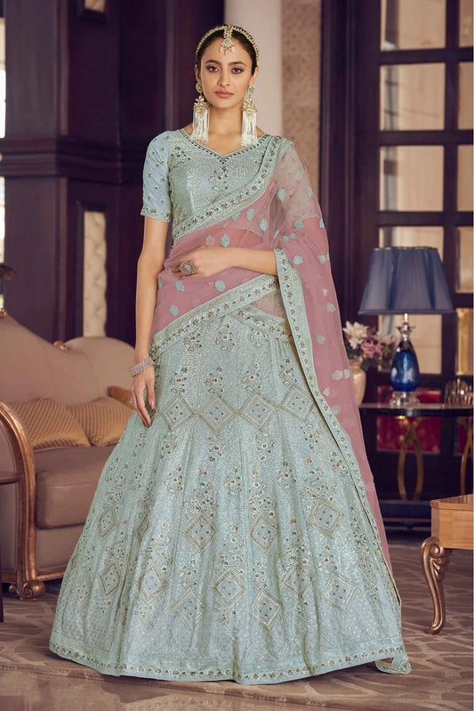 Green Colour Crepe Thread Work Lehenga Choli LC1080170