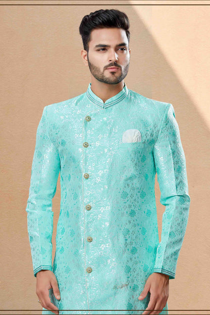 Green Colour Dhoti Sherwani In Banarasi Jacquard Fabric SH1040387 A