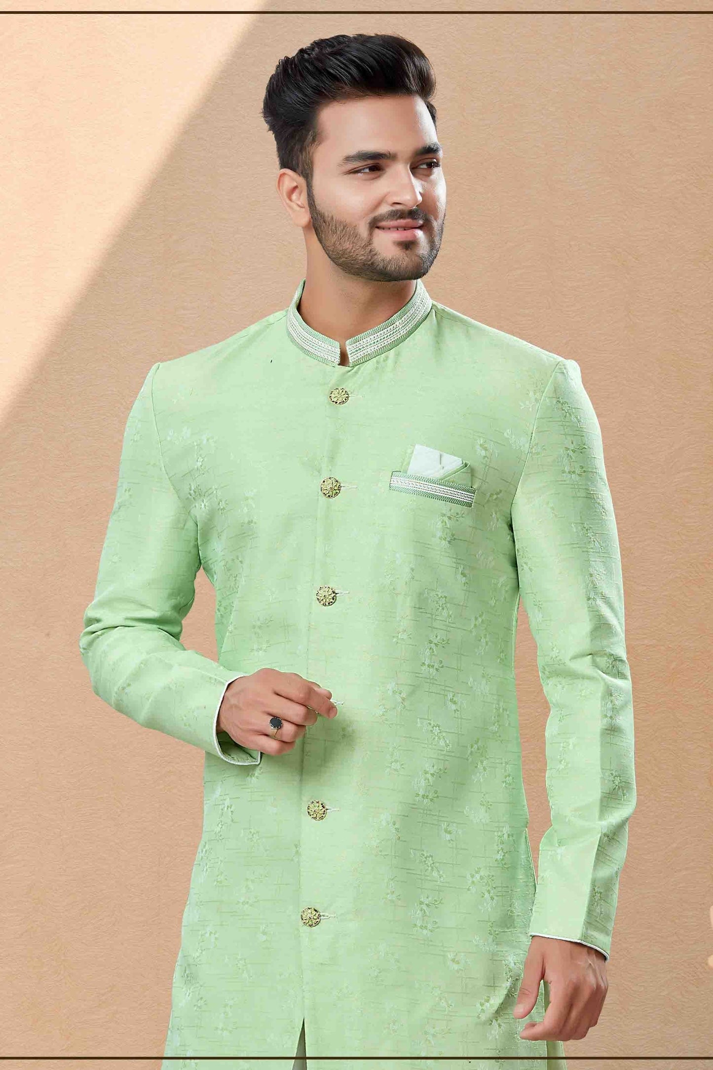 Green Colour Dhoti Sherwani In Banarasi Jacquard Fabric SH1040394 A