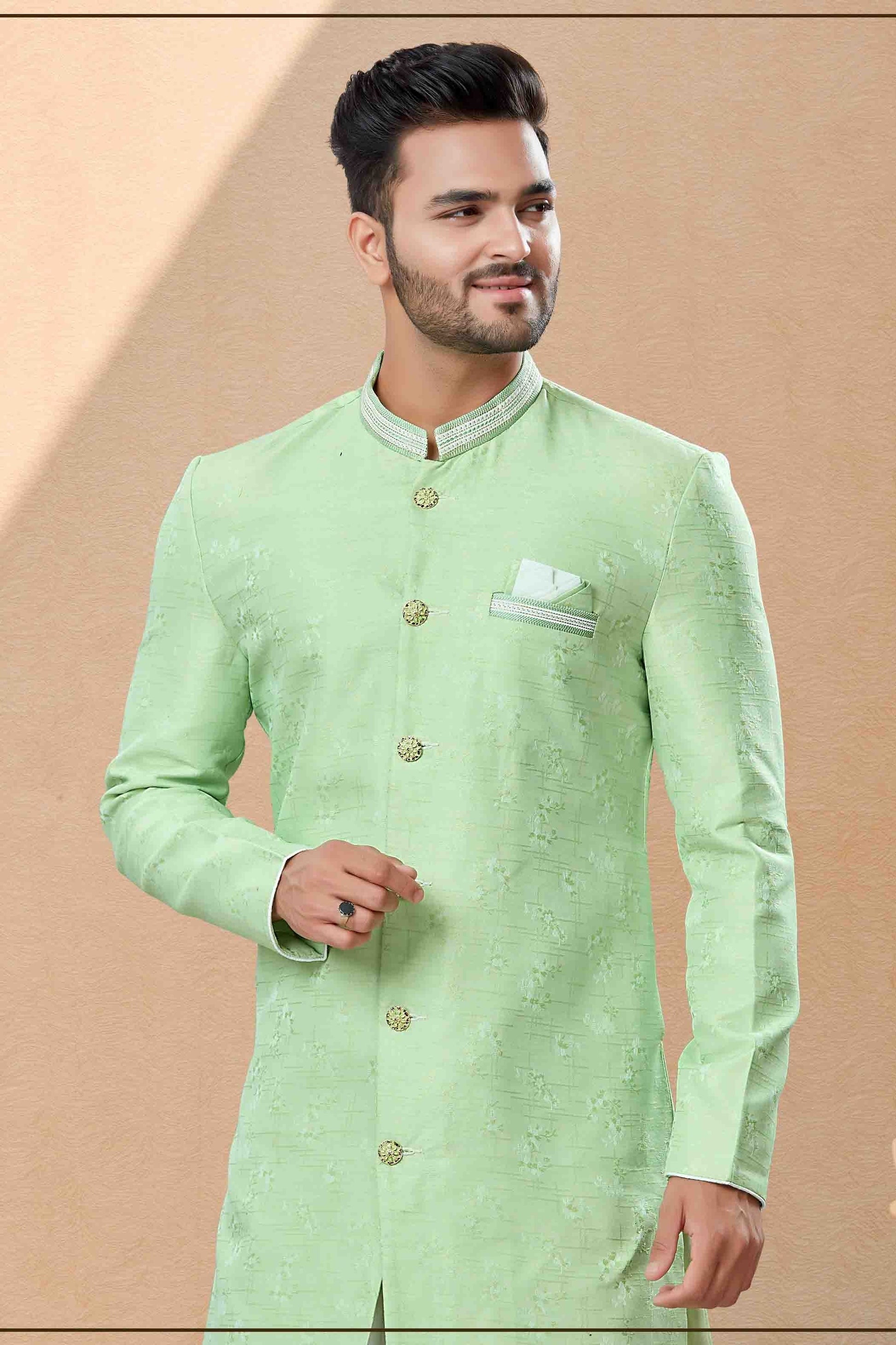Green Colour Dhoti Sherwani In Banarasi Jacquard Fabric SH1040394 A