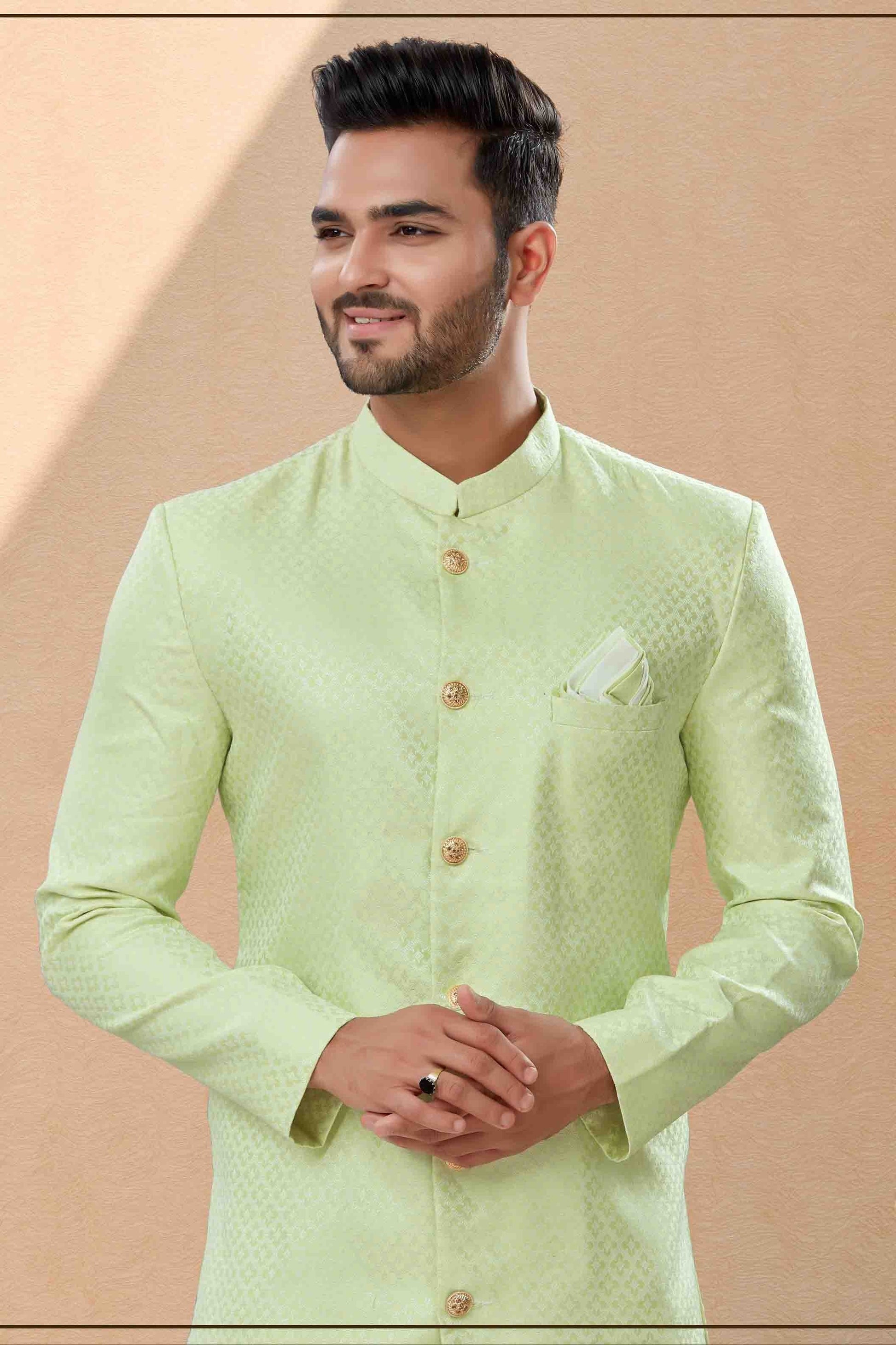 Green Colour Dhoti Sherwani In Banarasi Jacquard Fabric SH1040430 A