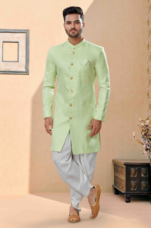 Green Colour Dhoti Sherwani In Banarasi Jacquard Fabric SH1040430