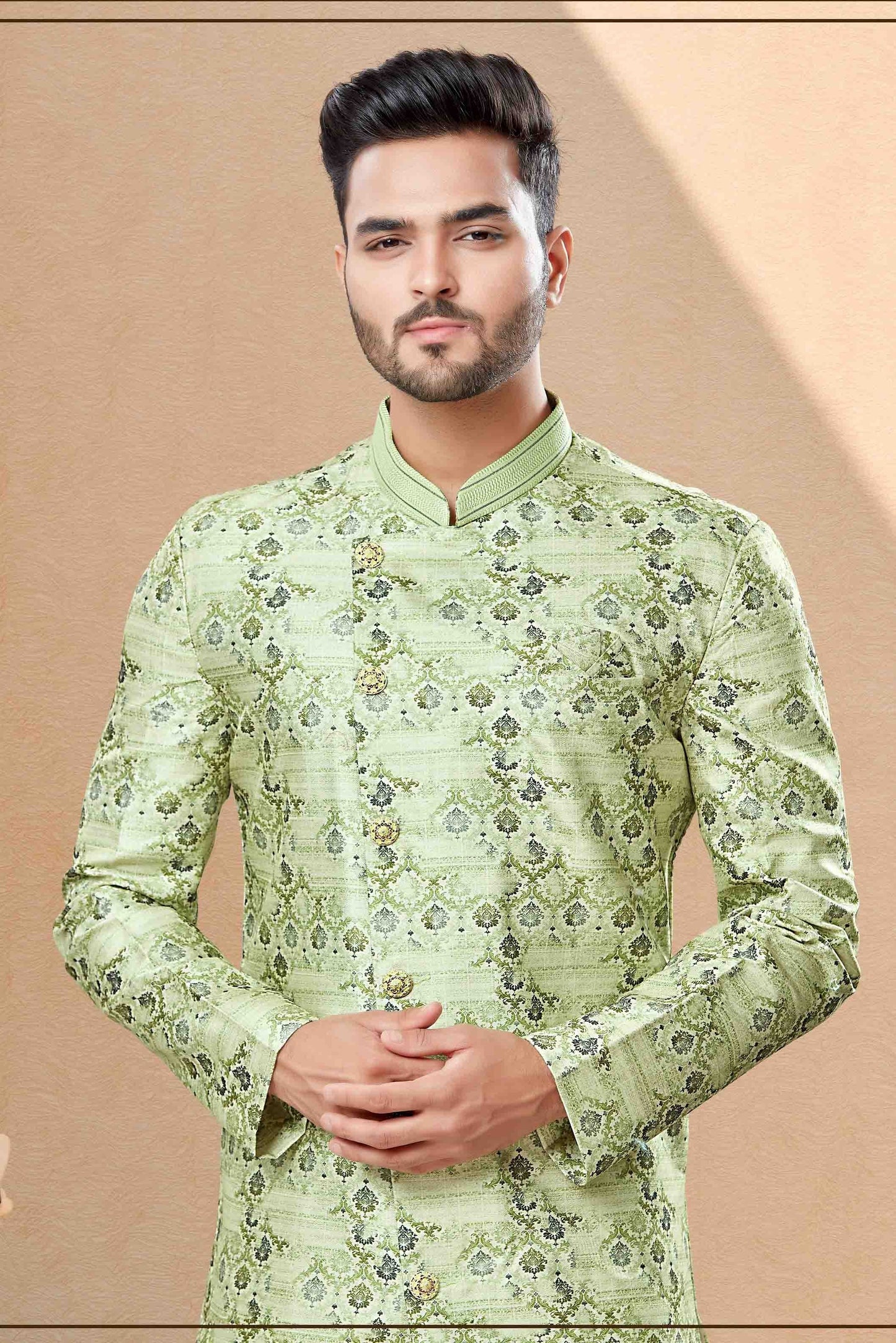 Green Colour Dhoti Sherwani In Jacquard Fabric SH1040389 A