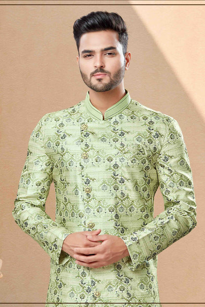 Green Colour Dhoti Sherwani In Jacquard Fabric SH1040389 A