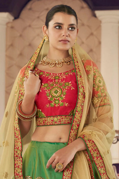 Green Colour Embroidery Art Silk Lehenga Choli LD1080790 A