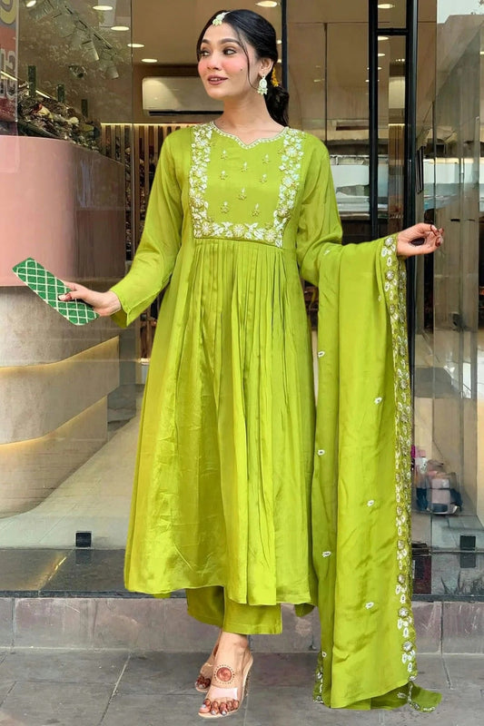 Green Colour Embroidery Chinon Stitched Suit SS1112447