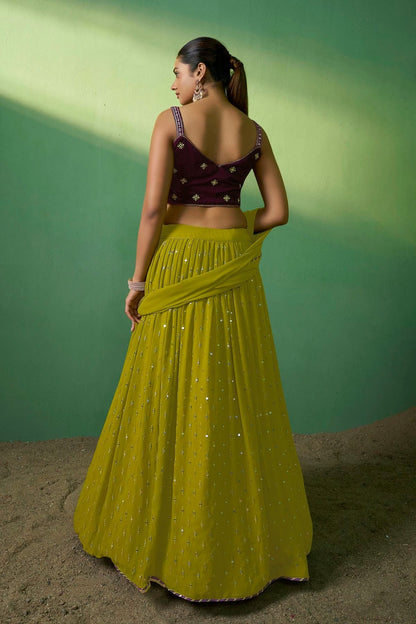 Green Colour Embroidery Georgette Lehenga Choli LD1080779 A