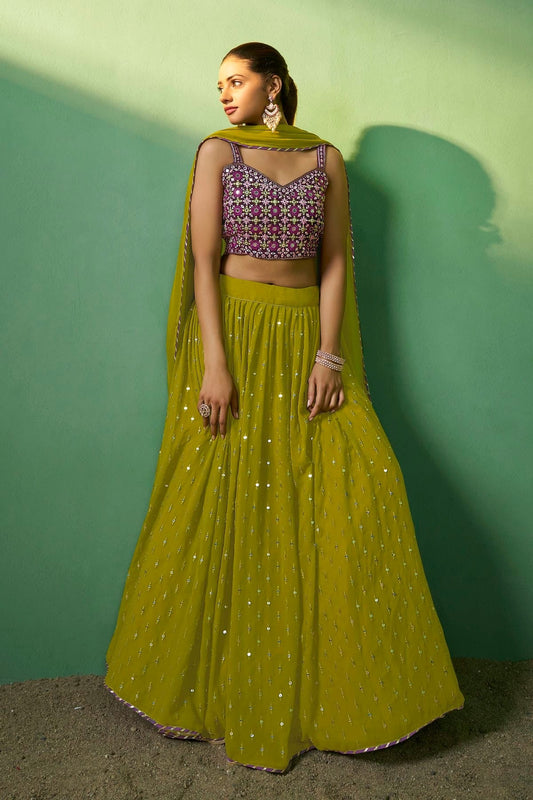 Green Colour Embroidery Georgette Lehenga Choli LD1080779