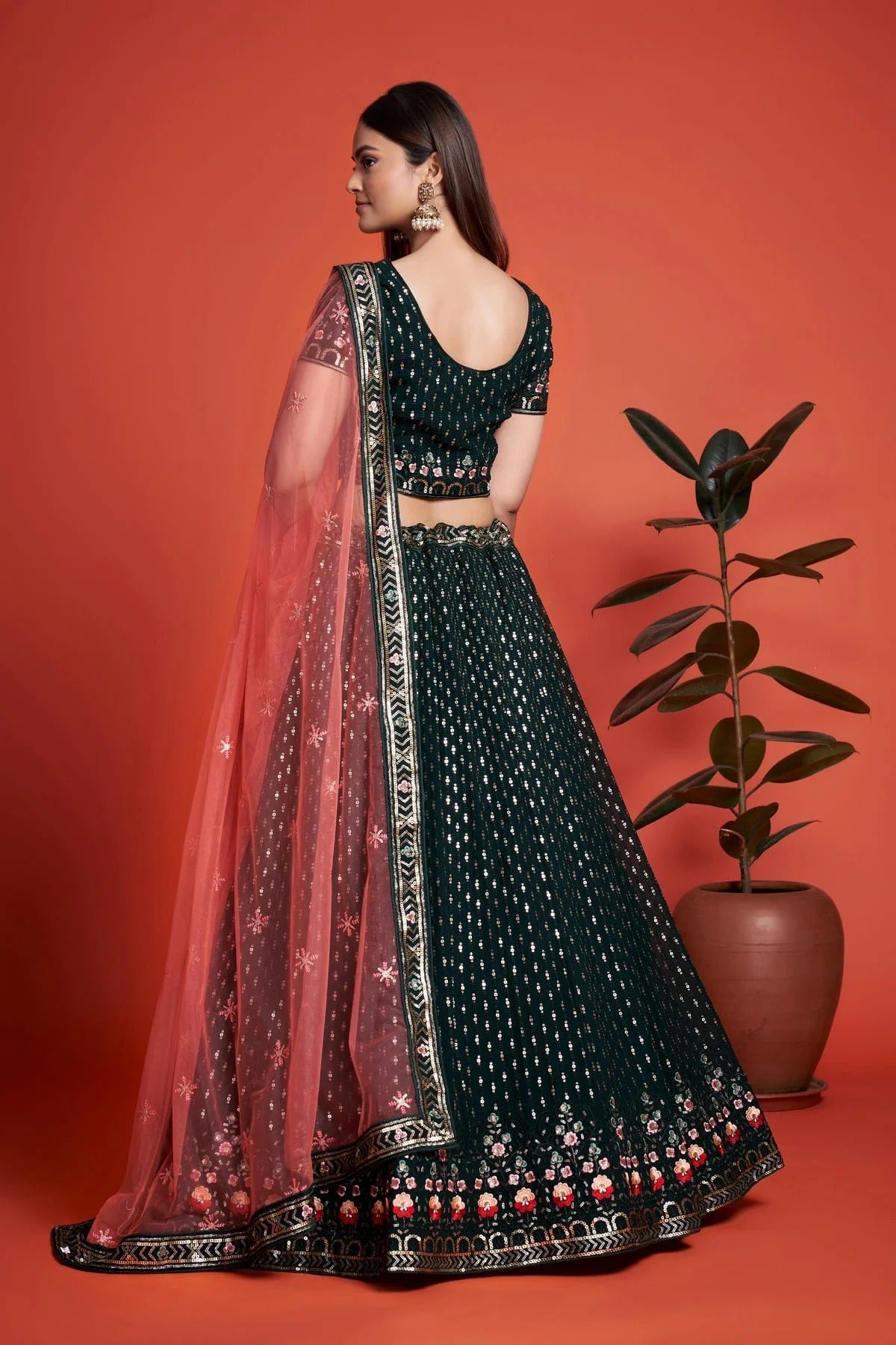 Green Colour Embroidery Georgette Lehenga Choli LD1080843 A