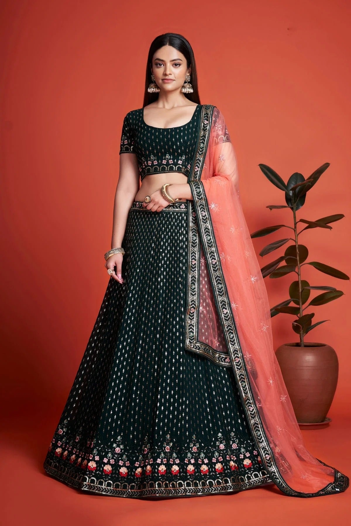 Green Colour Embroidery Georgette Lehenga Choli LD1080843