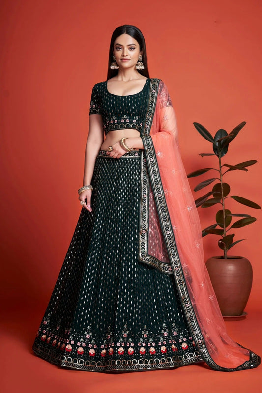 Green Colour Embroidery Georgette Lehenga Choli LD1080843