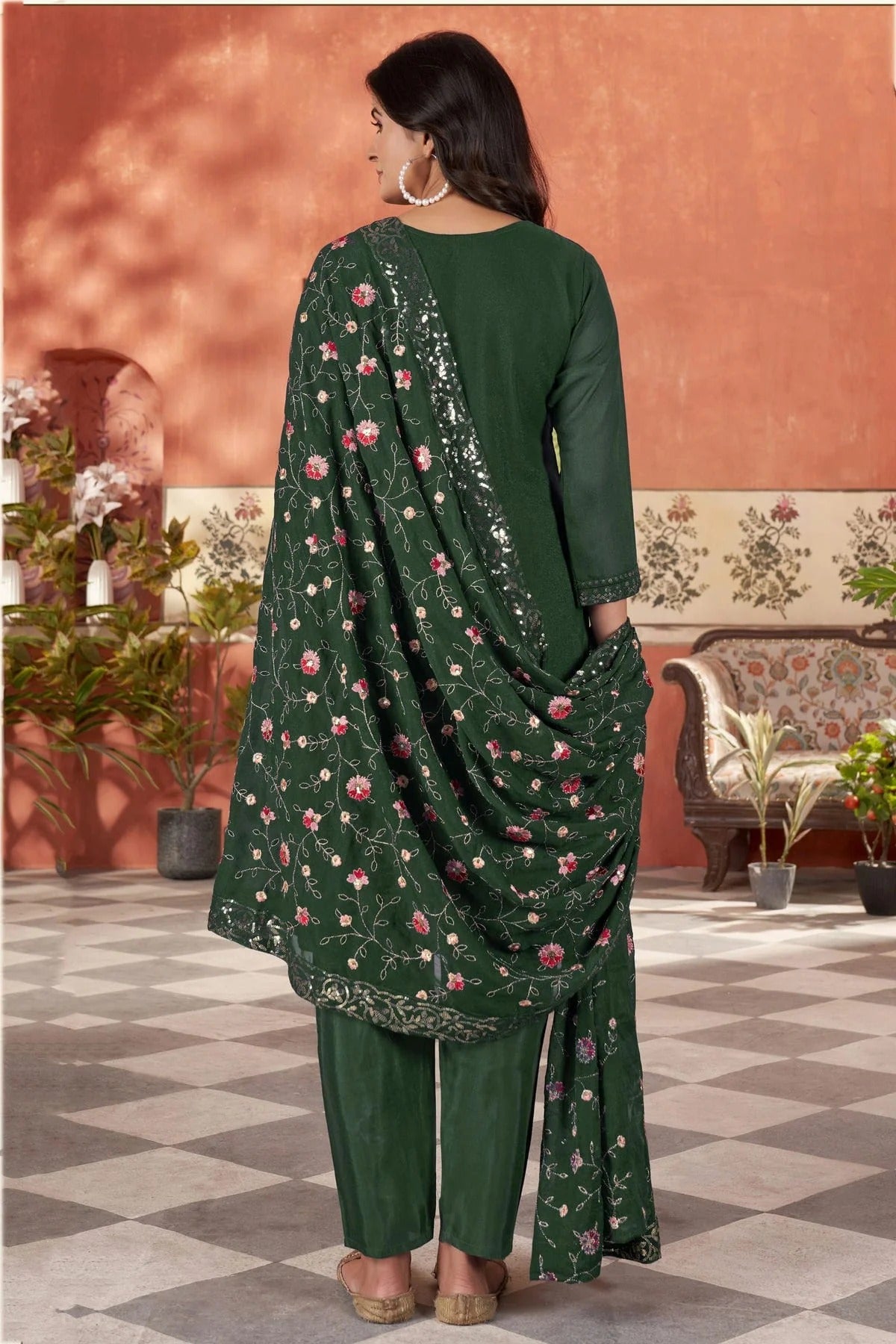 Green Colour Embroidery Georgette Stitched Suit SS1112506 A
