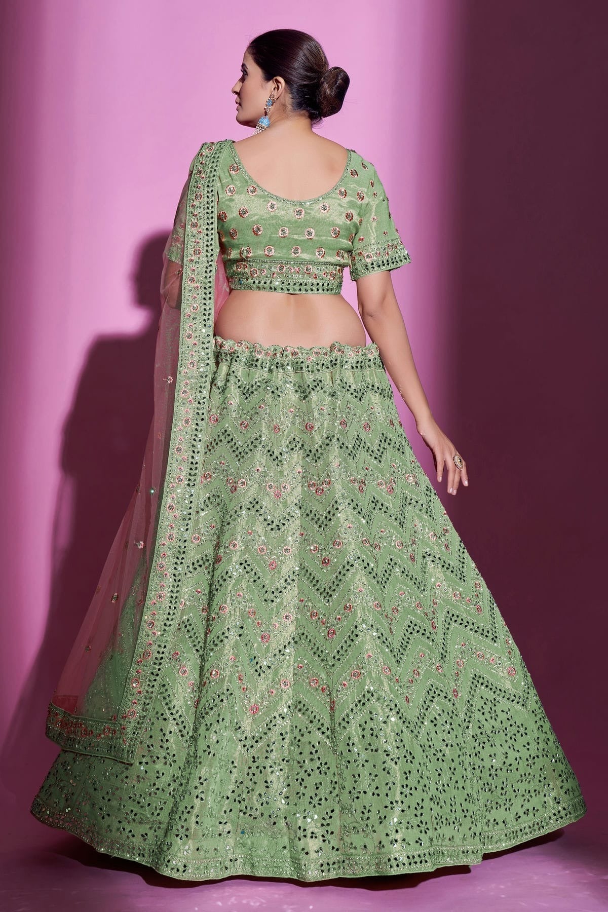 Green Colour Embroidery Gota Silk Lehenga Choli LD1080705 A